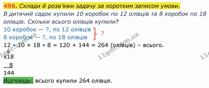 496. Склади й розв’яжи задачу за коротким записом умови. — ГДЗ Математика 4 клас Оляницька