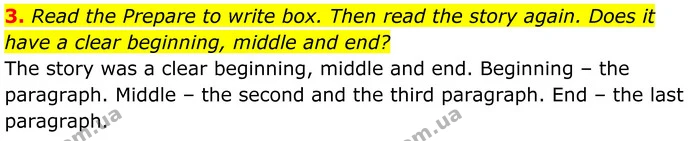 3. Read the Prepare to write box. Then read the story again. Does it have a clear beginning, middle and end? — ГДЗ Англійська мова 8 клас Стайрінг (Prepare)