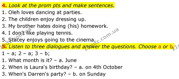 4. Look at the prom pts and make sentences. — ГДЗ Англійська мова 5 клас Мітчелл
