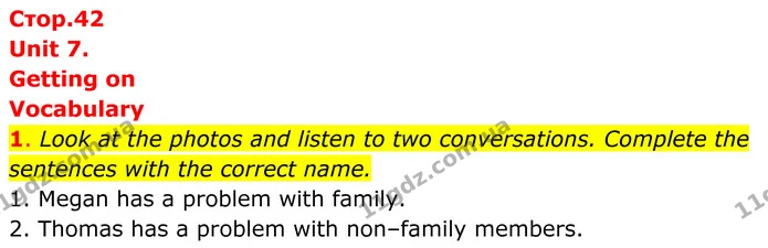 1. Look at the photos and listen to two conversations. Complete the sentences with the correct name. — ГДЗ Англійська мова 8 клас Стайрінг (Prepare)