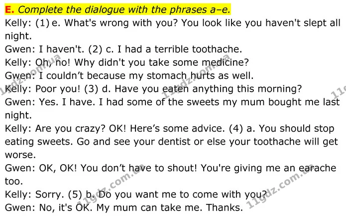 E. Complete the dialogue with the phrases a–e. — ГДЗ робочий зошит Англійська мова 7 клас Мітчелл