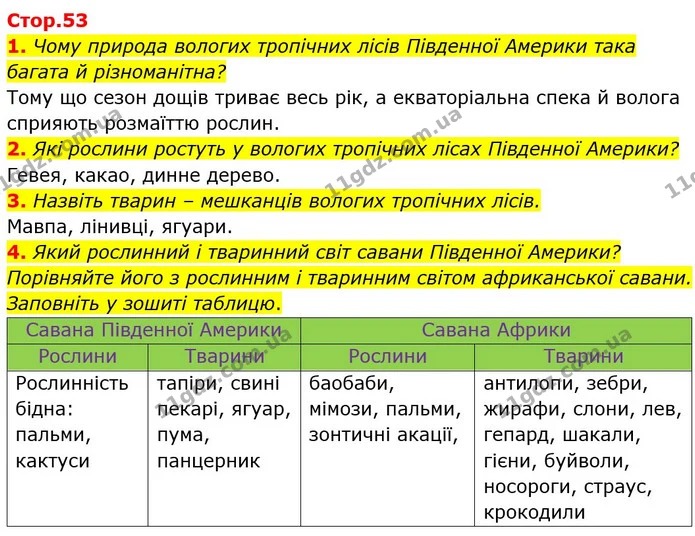 2. Які рослини ростуть у вологих тропічних лісах Південної Америки? — ГДЗ Я досліджую світ 4 клас Гільберг 1-2 ч.