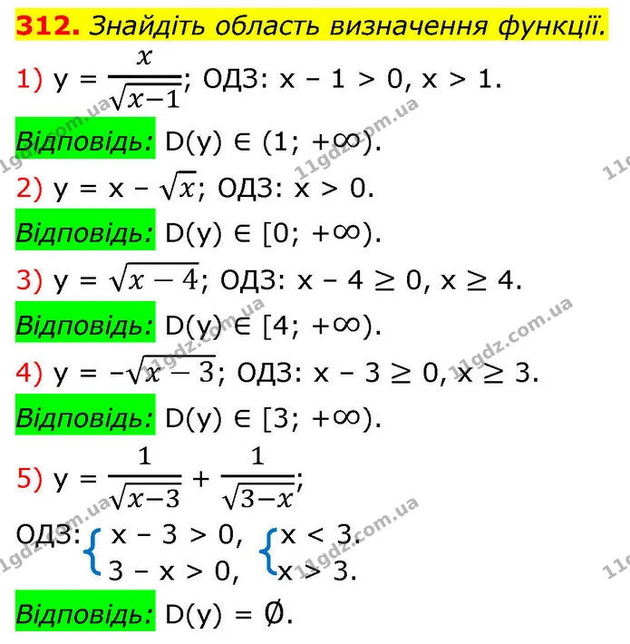 312. Знайдіть область визначення функції. — ГДЗ Алгебра 9 клас Тарасенкова