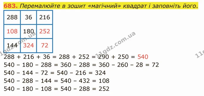 683. Перемалюйте в зошит «магічний» квадрат і заповніть його. — ГДЗ Математика 4 клас Оляницька