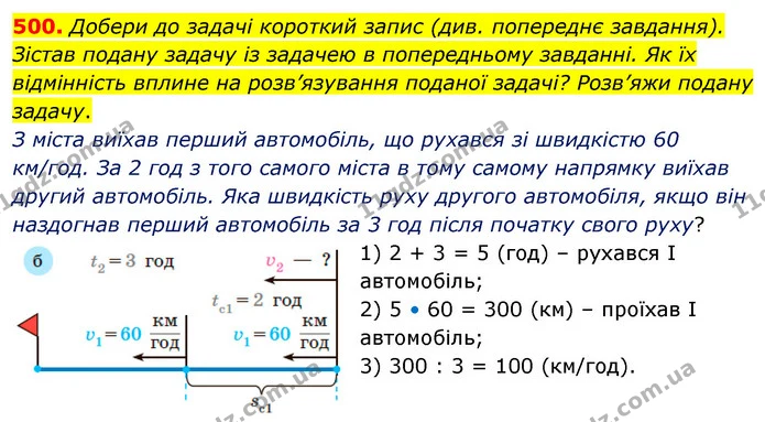 500. Добери до задачі короткий запис (див. попереднє завдання). Зістав подану задачу із задачею в попередньому завданні. Як їх — ГДЗ Математика 5 клас Скворцова 2022