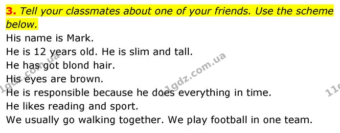 3. Tell your classmates about one of your friends. Use the scheme below. — ГДЗ Англійська мова 6 клас Карпюк 2023