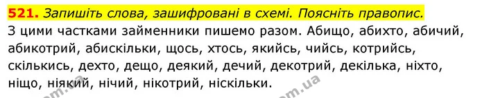 521. Запишіть слова, зашифровані в схемі. Поясніть правопис. — ГДЗ Відповіді Українська мова 6 клас Єрмоленко