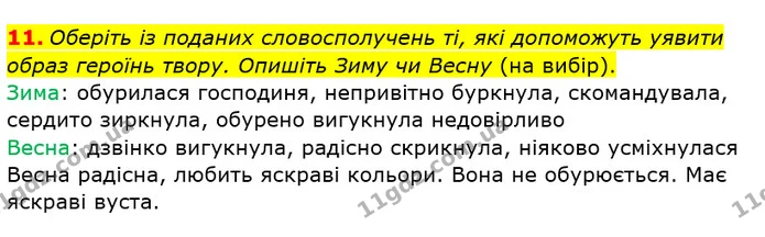 11. Оберіть із поданих словосполучень ті, які допоможуть уявити образ героїнь твору. Опишіть Зиму чи Весну (на вибір). — ГДЗ Українська мова та читання 4 клас Богданець-Білоскаленко