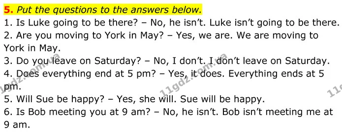 5. Put the questions to the answers below. — ГДЗ Англійська мова 8 клас Карпюк 2025