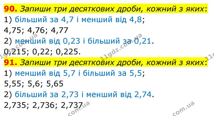 90. Запиши три десяткових дроби, кожний з яких: — ГДЗ Математика 6 клас Істер 2023 1-2 ч.