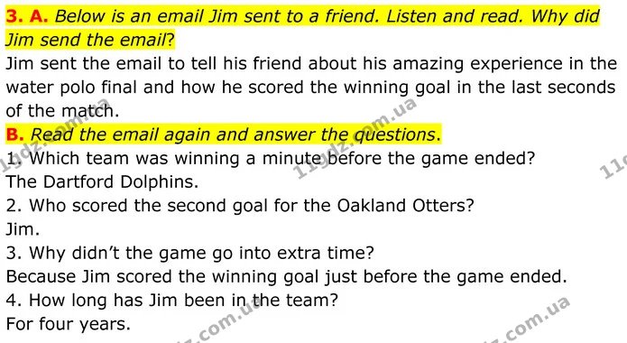 3. A. Below is an email Jim sent to a friend. Listen and read. Why did Jim send the email? — ГДЗ Англійська мова 8 клас Мітчелл