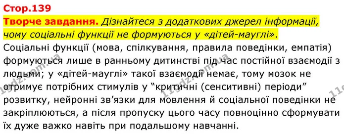 Творче завдання. Дізнайтеся з додаткових джерел інформації, чому соціальні функції не формуються у «дітей-мауглі». — ГДЗ Робочий зошит біологія 8 клас Мирна