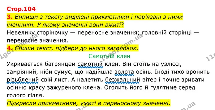 3. Випиши з тексту виділені прикметники і пов’язані з ними іменники. У якому значенні вони вжиті? — ГДЗ Українська мова 4 клас Чабайовська