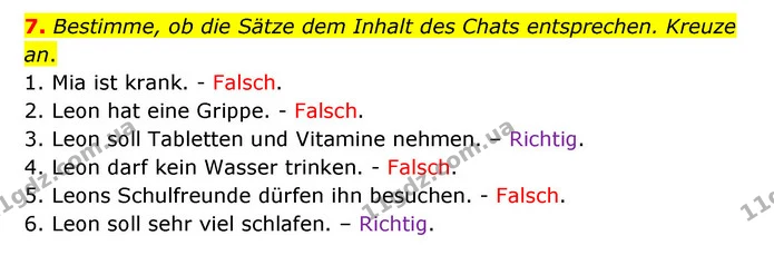 7. Bestimme, ob die Sätze dem Inhalt des Chats entsprechen. Kreuze an. — ГДЗ Німецька мова 6 клас Сотникова 2 рік (2023)