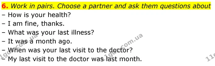 6. Work in pairs. Choose a partner and ask them questions about — ГДЗ Англійська мова 7 клас Карпюк