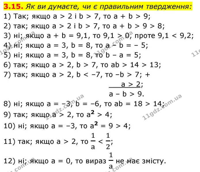 3.15. Як ви думаєте, чи є правильним твердження: — ГДЗ Алгебра 9 клас Мерзляк 2026