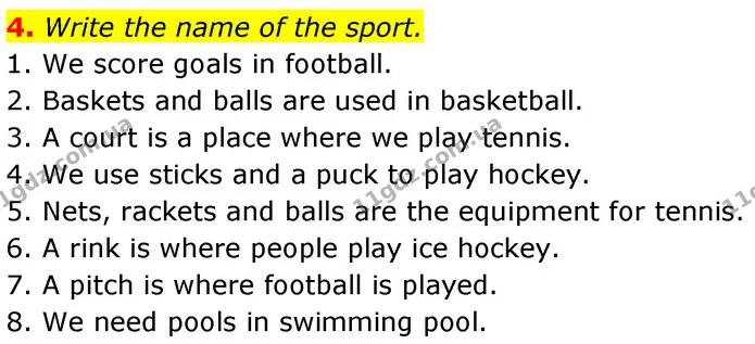 4. Write the name of the sport. — ГДЗ Робочий зошит Англійська мова 7 клас Карпюк
