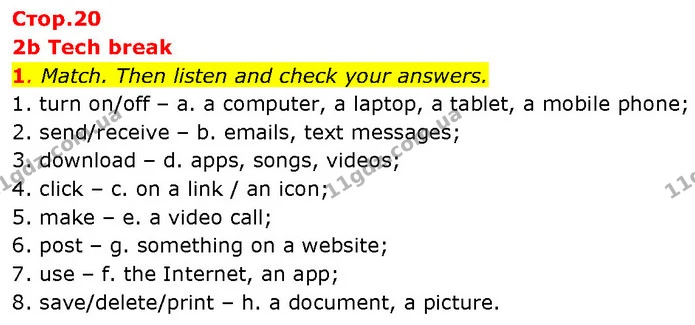 1. Match. Then listen and check your answers. — ГДЗ Англійська мова 7 клас Мітчелл