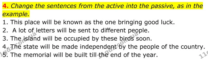 4. Change the sentences from the active into the passive, as in the example. — ГДЗ Англійська мова 8 клас Карпюк 2025