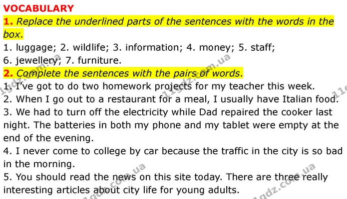 1. Replace the underlined parts of the sentences with the words in the box. — ГДЗ робочий зошит Англійська мова 7 клас Prepare