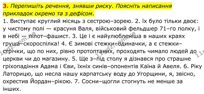 3. Перепишіть речення, знявши риску. Поясніть написання прикладок окремо та з дефісом. — ГДЗ Українська мова 8 клас Авраменко