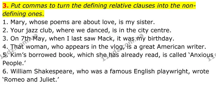3. Put commas to turn the defining relative clauses into the non-defining ones. — ГДЗ граматика Англійська мова 8 клас Карпюк