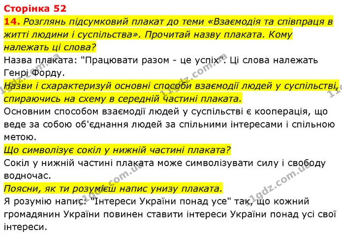 14. Розглянь підсумковий плакат до теми «Взаємодія та співпраця в житті людини і суспільства». Прочитай назву плаката. Кому належать ці — ГДЗ Етика 6 клас Давидюк