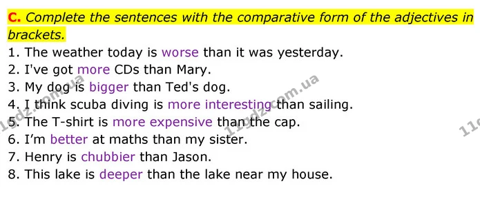 C. Complete the sentences with the comparative form of the adjectives in brackets. — ГДЗ зошит Англійська мова 5 клас Мітчелл