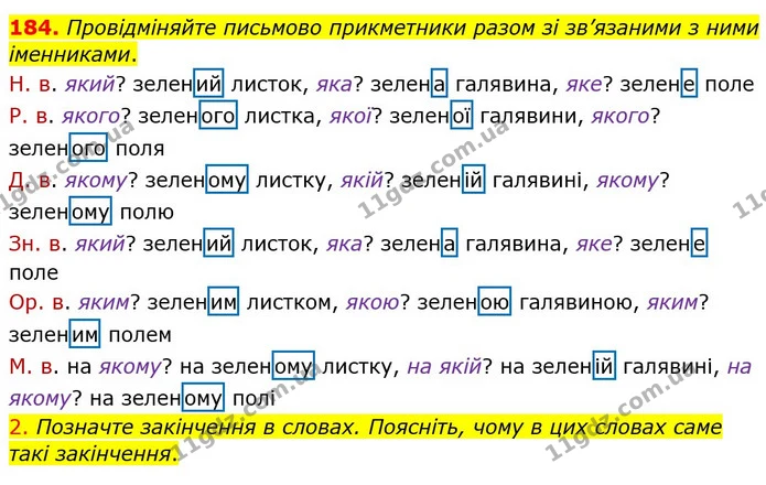 184. Провідміняйте письмово прикметники разом зі зв’язаними з ними іменниками. — ГДЗ Українська мова та читання 4 клас Кравцова