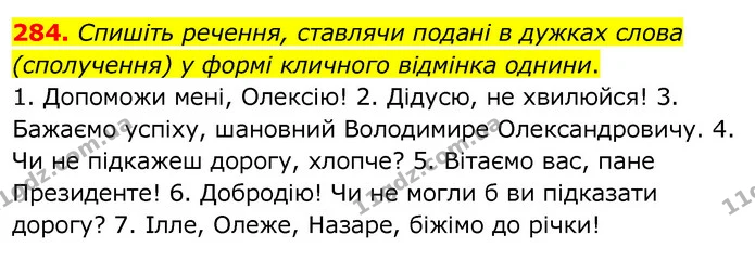284. Спишіть речення, ставлячи подані в дужках слова (сполучення) у формі кличного відмінка однини. — ГДЗ Українська мова 6 клас Заболотний 2020