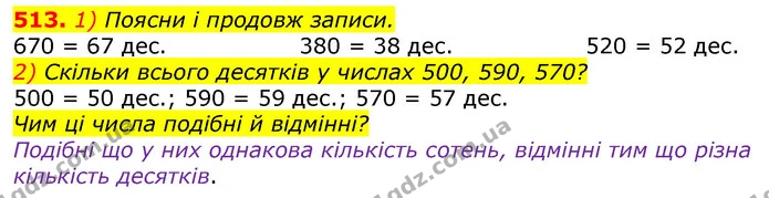 513. 1) Поясни і продовж записи. — ГДЗ Математика 3 клас Лишенко (1, 2 частина)