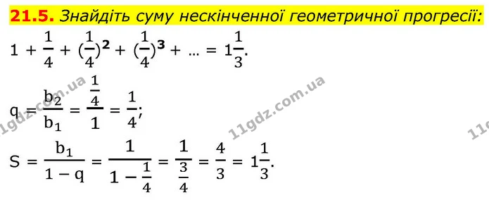 21.5. Знайдіть суму нескінченної геометричної прогресії: — ГДЗ Алгебра 9 клас Істер