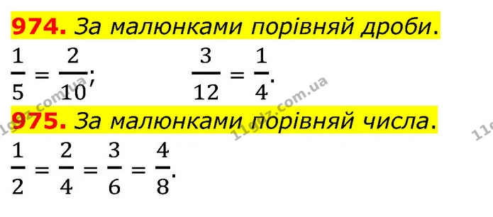 974. За малюнками порівняй дроби. — ГДЗ Математика 5 клас Бевз