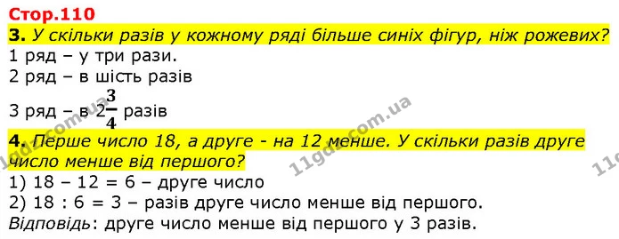 3. У скільки разів у кожному ряді більше синіх фігур, ніж рожевих? — ГДЗ Математика 2 клас Лишенко