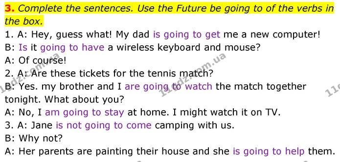 3. Complete the sentences. Use the Future be going to of the verbs in the box. — ГДЗ Англійська мова 6 клас Мітчелл
