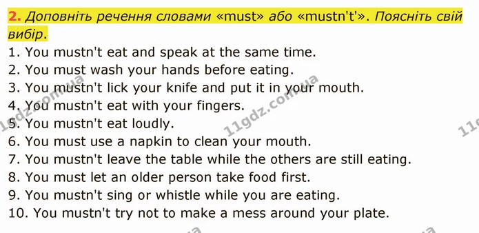 2. Доповніть речення словами «must» або «mustn't'». Поясніть свій вибір. — ГДЗ Англійська мова 5 клас Карпюк 2022