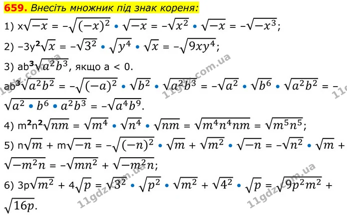659. Внесіть множник під знак кореня: — ГДЗ Алгебра 8 клас Тарасенкова