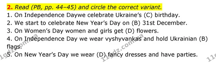 2. Read (PB, pp. 44–45) and circle the correct variant. — ГДЗ Робочий зошит Англійська мова 5 клас Косован (Дж. Коста)