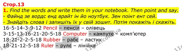 1. Find the words and write them in your notebook. Then point and say. — ГДЗ Англійська мова 2 клас Мітчелл