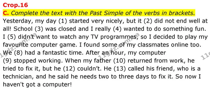 C. Complete the text with the Past Simple of the verbs in brackets. — ГДЗ робочий зошит Англійська мова 7 клас Мітчелл