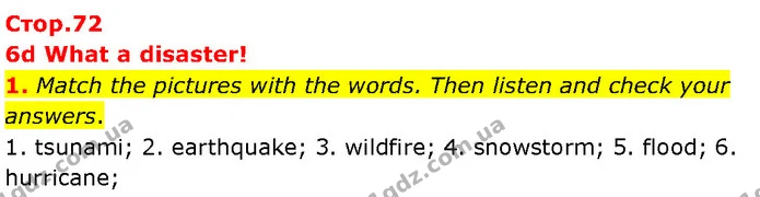 1. Match the pictures with the words. Then listen and check your answers. — ГДЗ Англійська мова 7 клас Мітчелл
