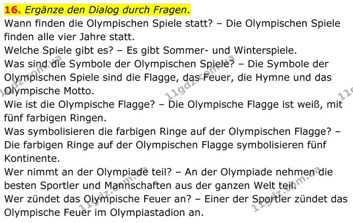 16. Ergänze den Dialog durch Fragen. — ГДЗ робочий зошит Німецька мова 8 клас Басай