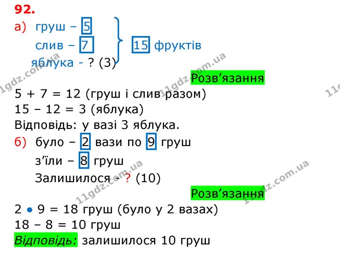 92. Запиши числа 27, 41, 53, 78 у вигляді суми розрядних доданків за зразком. Що позначає перший доданок? А що позначає другий доданок? — ГДЗ Математика 3 клас Заїка 1-2 ч.