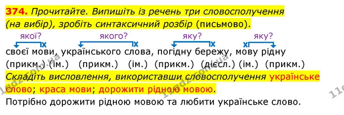 374. Прочитайте. Випишіть із речень три словосполучення — ГДЗ Українська мова 5 клас Глазова 2022