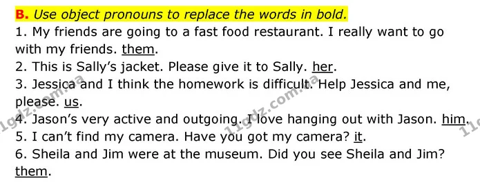 B. Use object pronouns to replace the words in bold. — ГДЗ Робочий зошит Англійська мова 6 клас Мітчелл