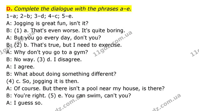 D. Complete the dialogue with the phrases a–e. — ГДЗ Робочий зошит Англійська мова 6 клас Мітчелл