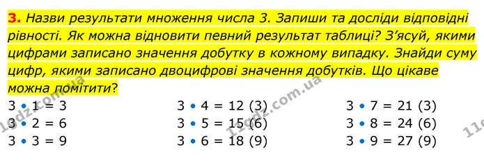 3. Назви результати множення числа 3. Запиши та досліди відповідні рівності. Як можна відновити певний результат таблиці? З’ясуй, якими — ГДЗ Математика 3 клас Скворцова 1-2 ч.