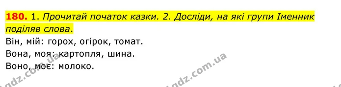 180. 1. Прочитай початок казки. 2. Досліди, на які групи Іменник поділяв слова. — ГДЗ Українська мова та читання 3 клас Кравцова (1 частина)