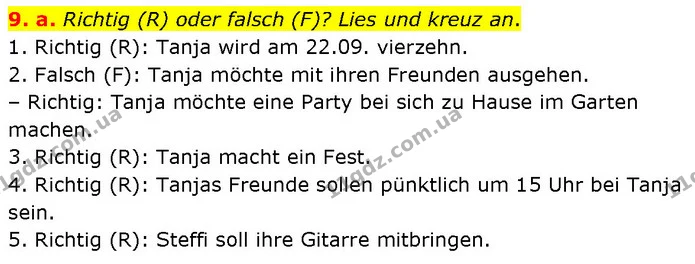9. a. Richtig (R) oder falsch (F)? Lies und kreuz an. — ГДЗ Німецька мова 7 клас Басай