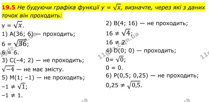 19.5 Не будуючи графіка функції у = x, визначте, через які з даних точок він проходить: — ГДЗ Алгебра 8 клас Істер